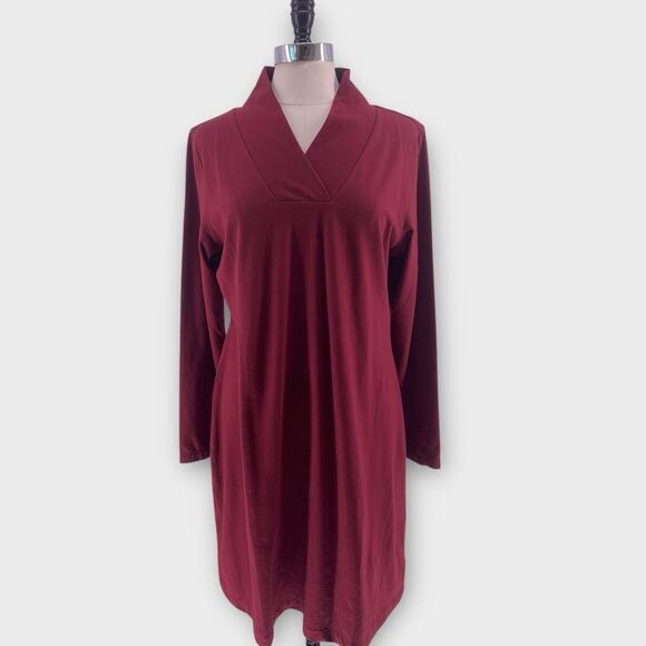 Sahalie Midi Dress Maroon Long Sleeve Stretch Boho Lagenlook Minimalist XL - Picture 1 of 8